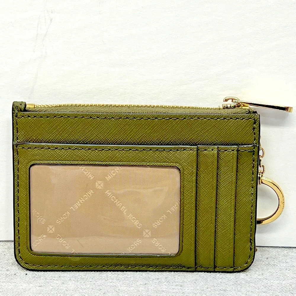 Michael Kors Jet Set Travel Small Coin Pouch ID Key Holder Wallet Olive EUC